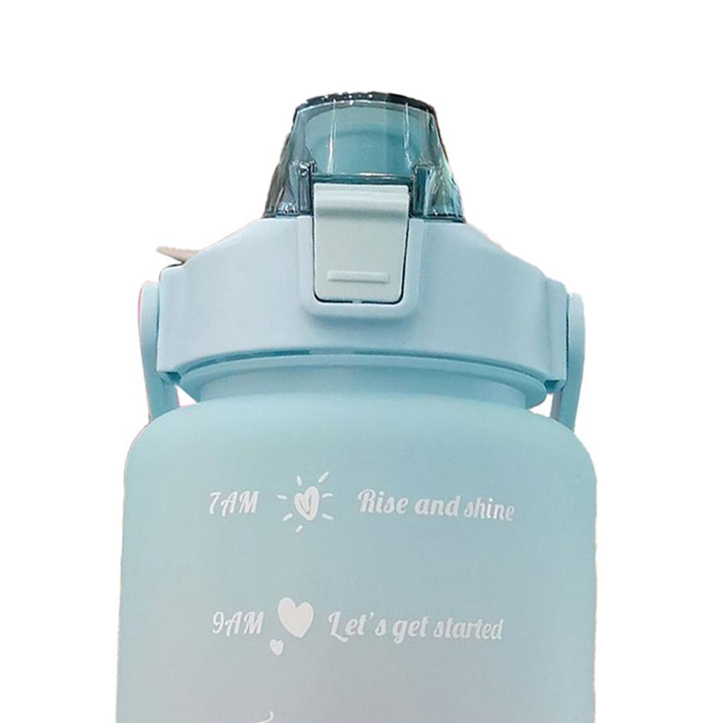 Straw Bottle Leakage Proof Frosted Gradient Color One Click Open Sports Water Cup with Handle Clear Scale 2000ml Light Green