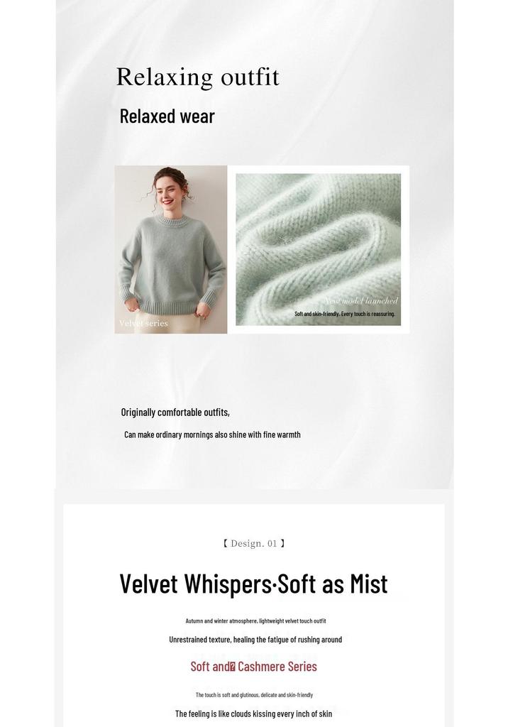 Autumn/Winter Cashmere Raglan Sleeve Women's Sweater - Loose, Slimming, Thick, Round Neck.