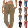 Women Drawstring Waist Loose Fit Cargo Capri Pants Wide Leg Straight Leg Casual Trousers with Pockets
