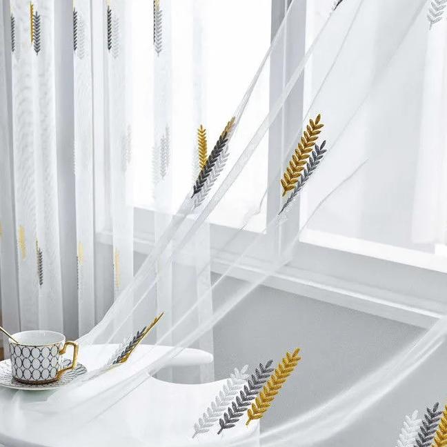 WTEMPO 2PCS Embroidered Window Screen Curtains Nordic Finished Bay Window Screens Bedrooms Living Rooms Mosquito Proof Simple Modern Gauze Curtains