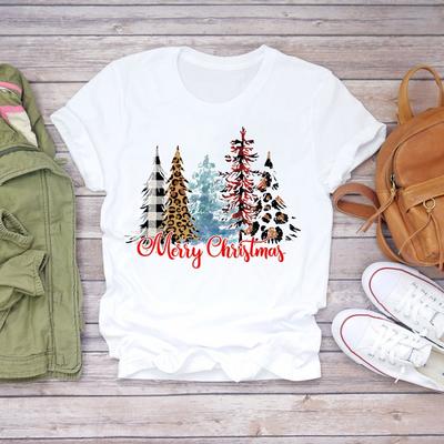 Mode Femme Nouvel An Manches Courtes T-shirt Imprimés Lettre Flocon de Neige Vêtements Années 90 Vêtement Vacances T Femme T-shirts Graphiques Noël