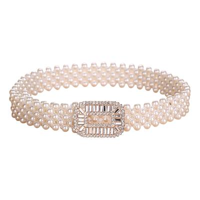 Cintura da donna con decorazione in perle di metallo alla moda, cintura lucida per abito da festa