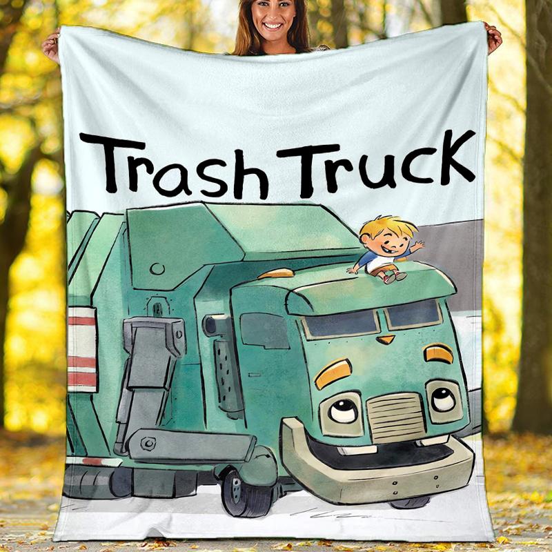 Trash Truck Theme Printed Blanket - Perfect for Couch, Bed, Travel & Outdoor Use | Machine Washable, Cozy & Durable.