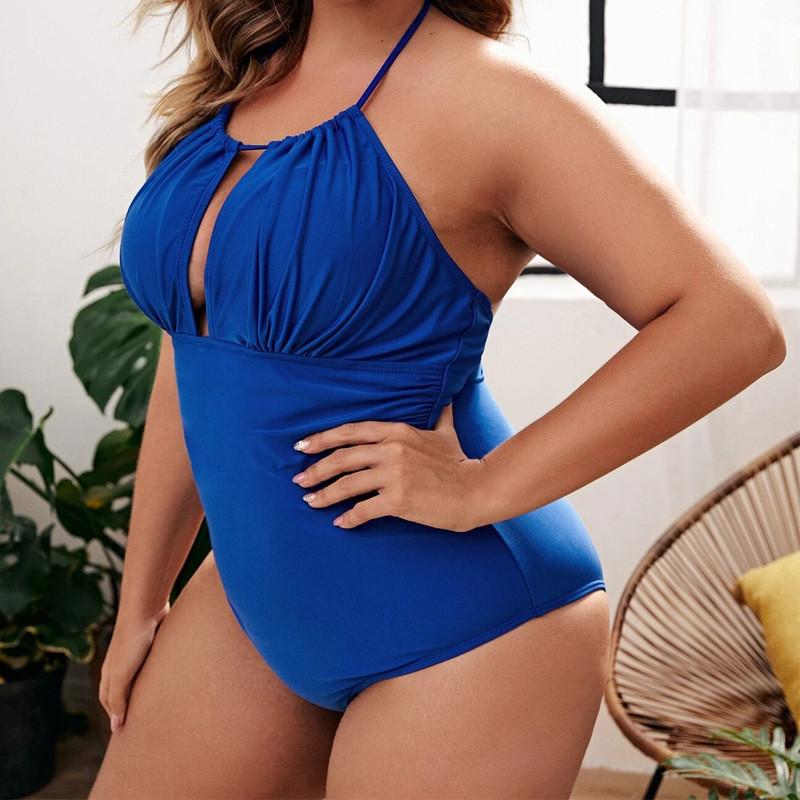 Plus Size Tankini Swimwear Women 2025 1-Piece Swimsuit Control Abdomen Halter Sexy Bikini Large Size Bathing Suit 4XL Beachwear