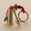 Vintage Lucky Finely Crafted Pure Copper Gourd With Five Emperors CoinsKeychain Charm Feng Shui Keyring Wealth-Attracting Decor