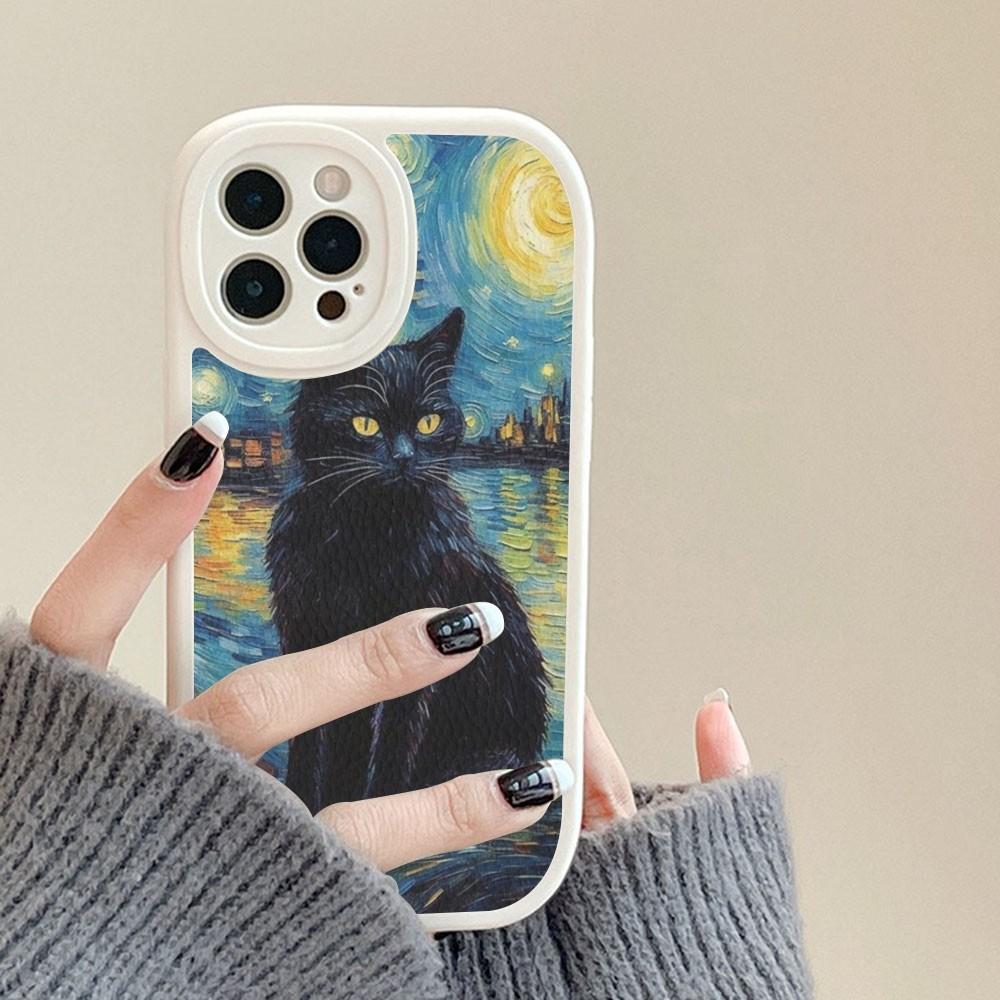 

Милый чехол для телефона с изображением черного кота, твердый кожаный чехол для IPhone 14 13 12 Mini 11 14 Pro Max Xs X Xr 7 8 Plus Fundas iphone 13pro
