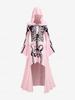 Rosegal Plus Size Halloween Skeleton Print Bell Sleeves Hooded High Low Dress