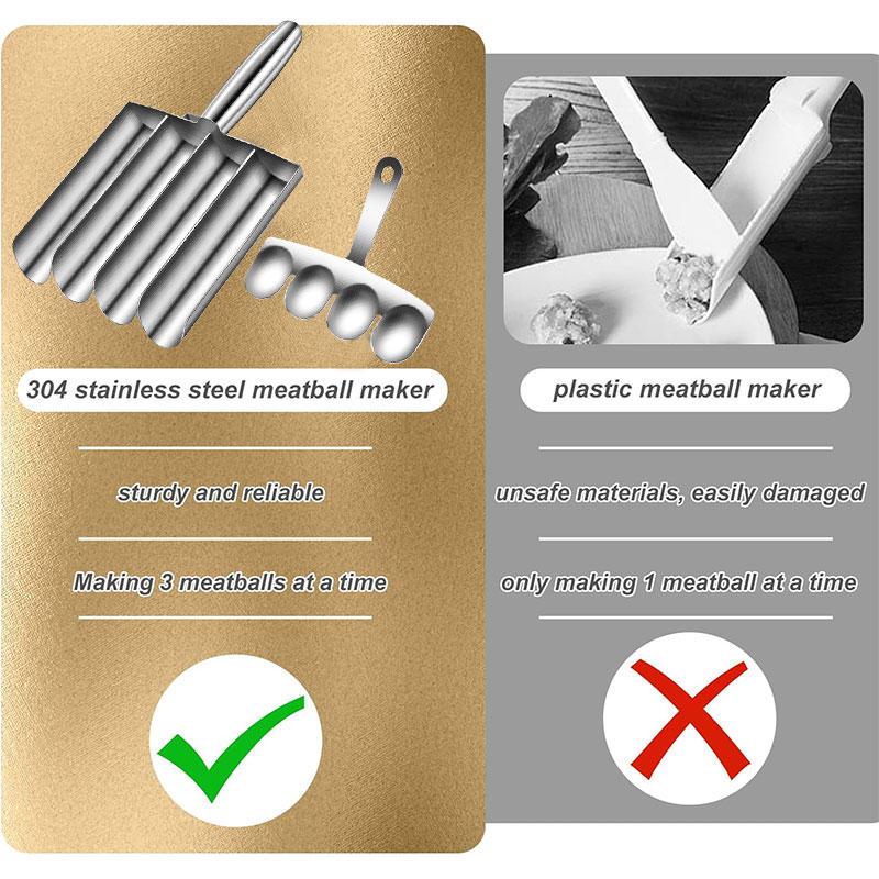 2/4 Nástroj na výrobu masových kuliček s krájecí lopatkou Multifunkční naběračka na masové kuličky Nerezová ocel Kuchyňské ruční nástroje na výrobu masových kuliček