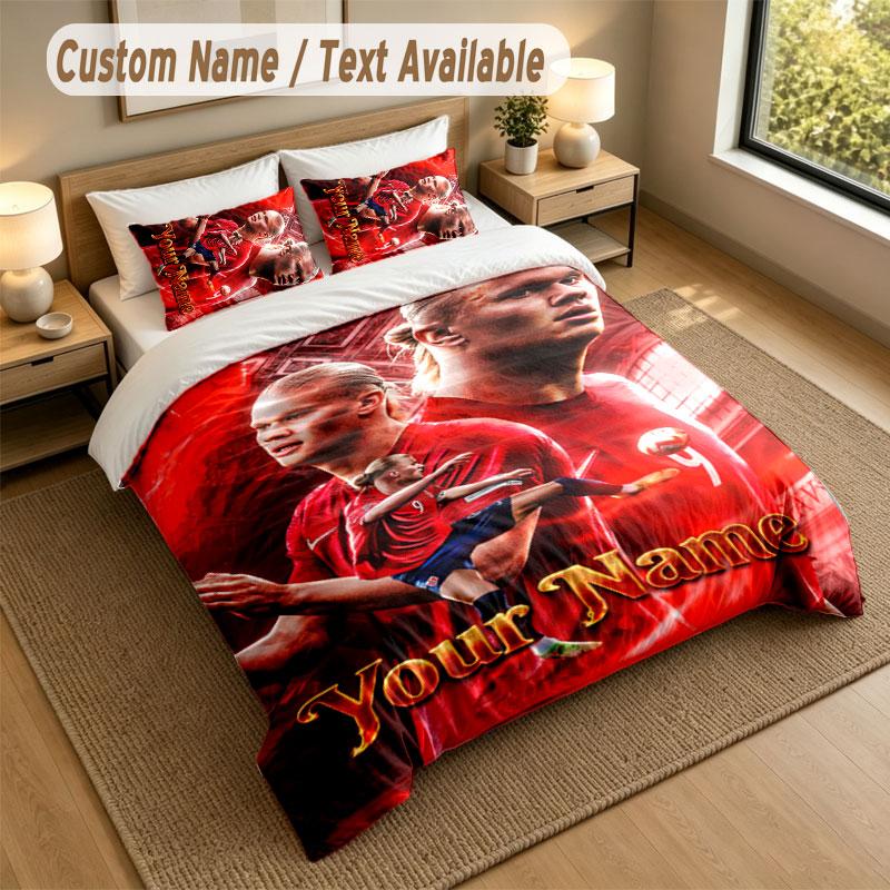 Bedding Set 1 Duvet Cover 2 Pillowcases Erling Haaland Print Soft Bed Linen Bedroom Decor