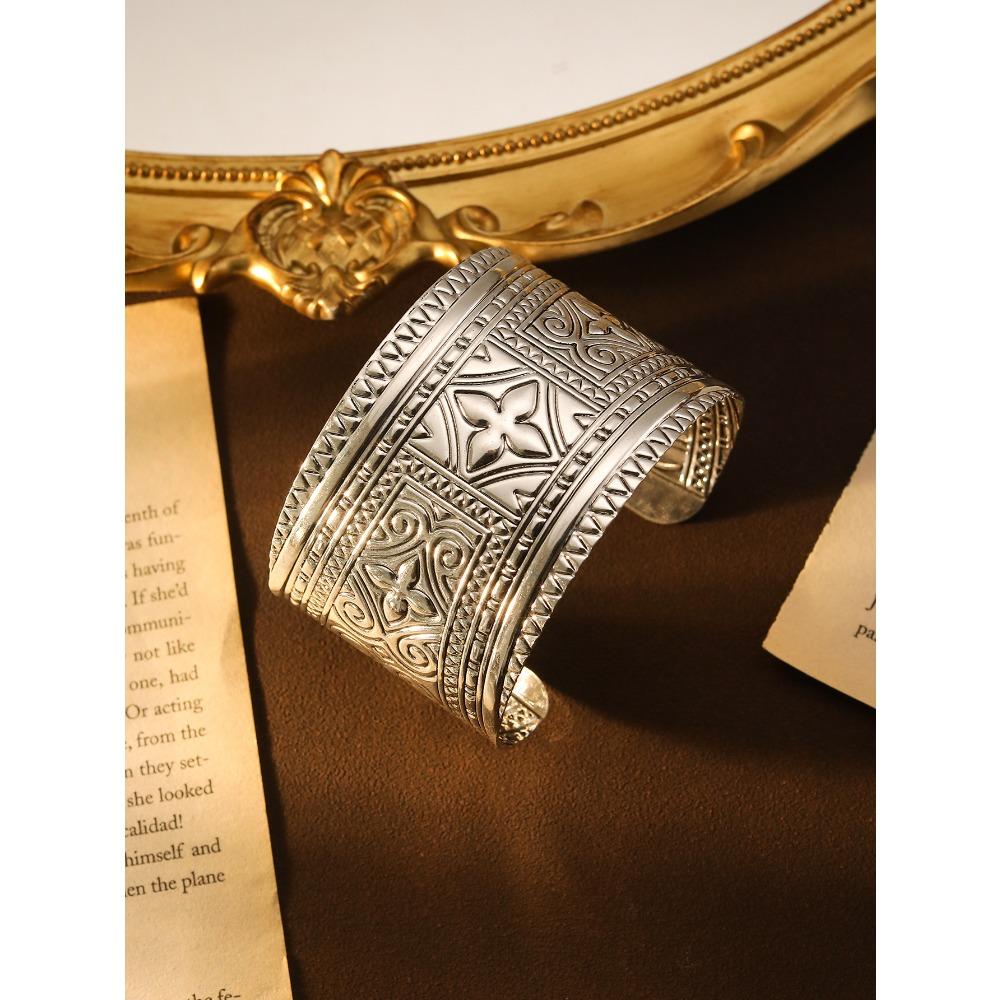 Bohemian Ethnic Style Tibetan Bracelet, High-end Ancient Silver Open Bracelet, Personalized Trendy Cool Arm Ring Jewelry.