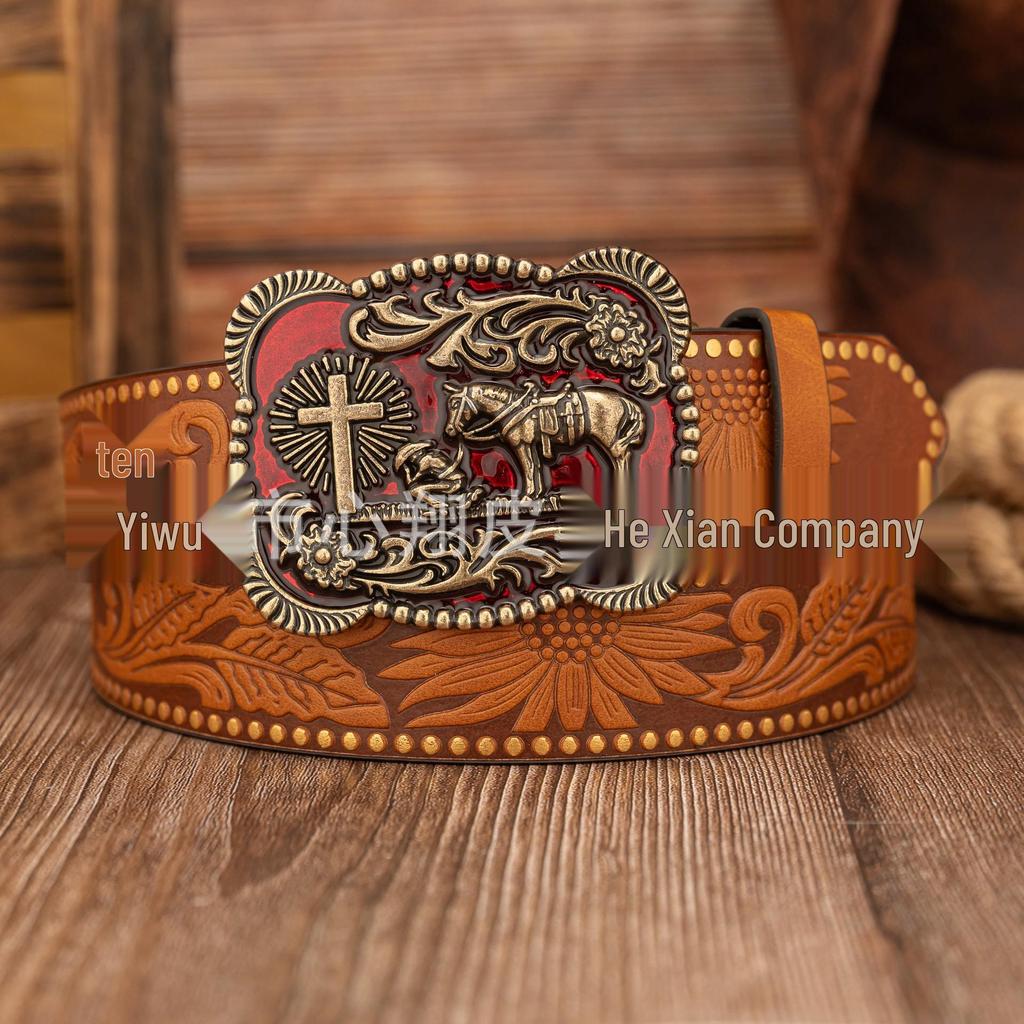Retro Square Red Drip Oil Cowboy Casual Embossed Leather Unisex Bag