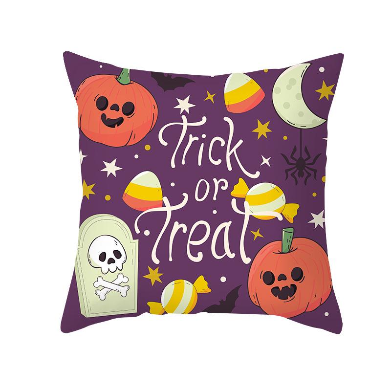 Home Cartoon Pumpkin Head Halloween Pillow Cover Peach Velvet Cushion Cover Office Sofa Cushion Cover