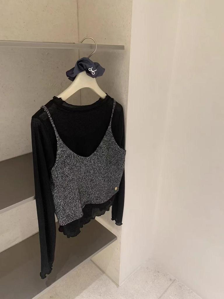 Süßer Rüschen-Cardigan mit Rundhalsausschnitt in Milchgeschmack-Optik zum Layern - Damen Dünnes, halbtransparentes Langarm-T-Shirt