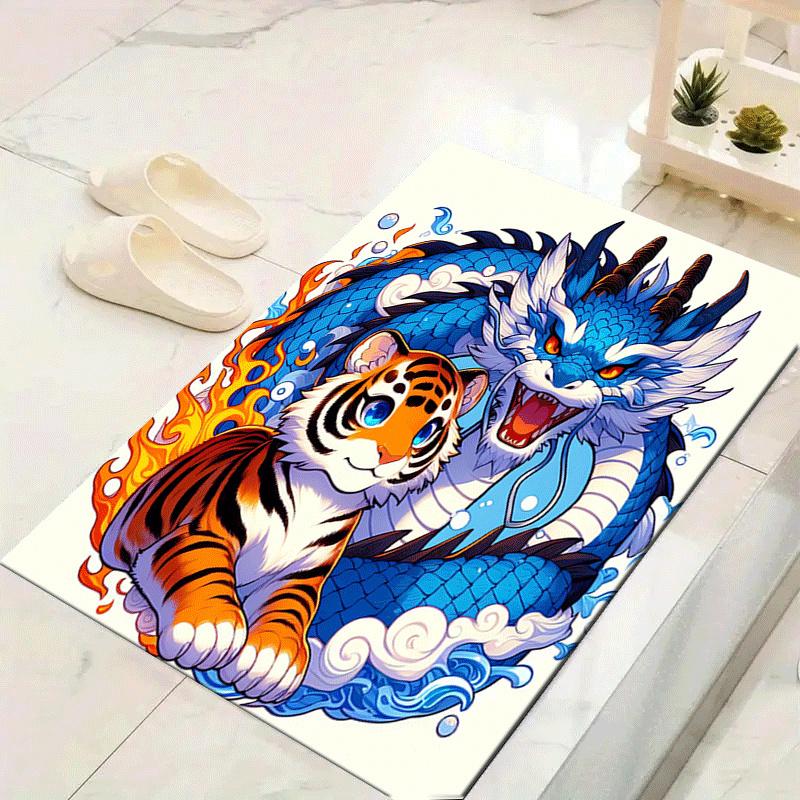 

1pc Dragon and Tiger Print, Design Indoor Area Rug, Soft, Anti-Slip, and Durable Gaming Room Decor for Bedroom, Living Room, and Exercise Ru 60cm by 90cm