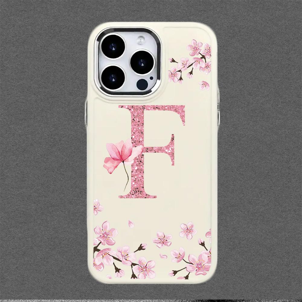 Cherry Blossom Letters Case,suitable for iPhone 16 15 14 13 12 11 Pro Max X XS XR