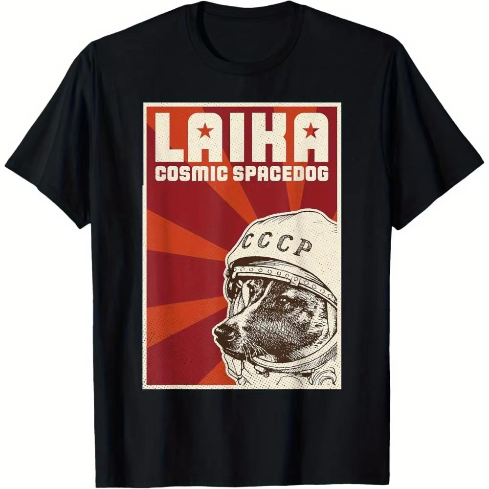 Laika Dog Sputnik Space Dog USSR Unisex TShirt 180gsm Heavyweight 100 Crew Neck Tee with Laika Space Dog Unisex Women AllSeason M