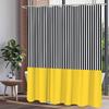 One Piece Of A Shower Curtain Featuring Black And White Stripes With A Yellow Accent, Showcasing A Bold Minimalist Vertical Patt