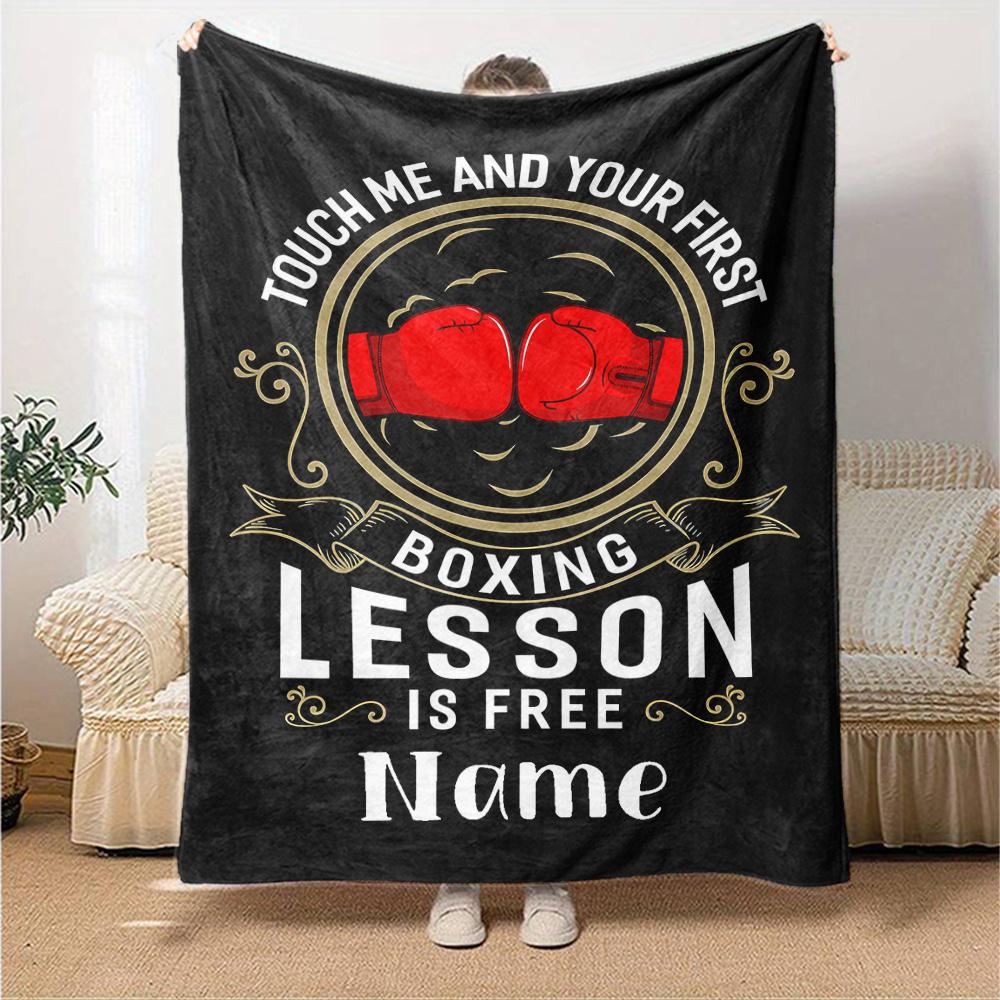 Boxing Gloves Blanket With Customizable Name Four Seasons Comfortable Shawl Blanket Suitable For Home Travel Camping Office Decoration Perfect Gift