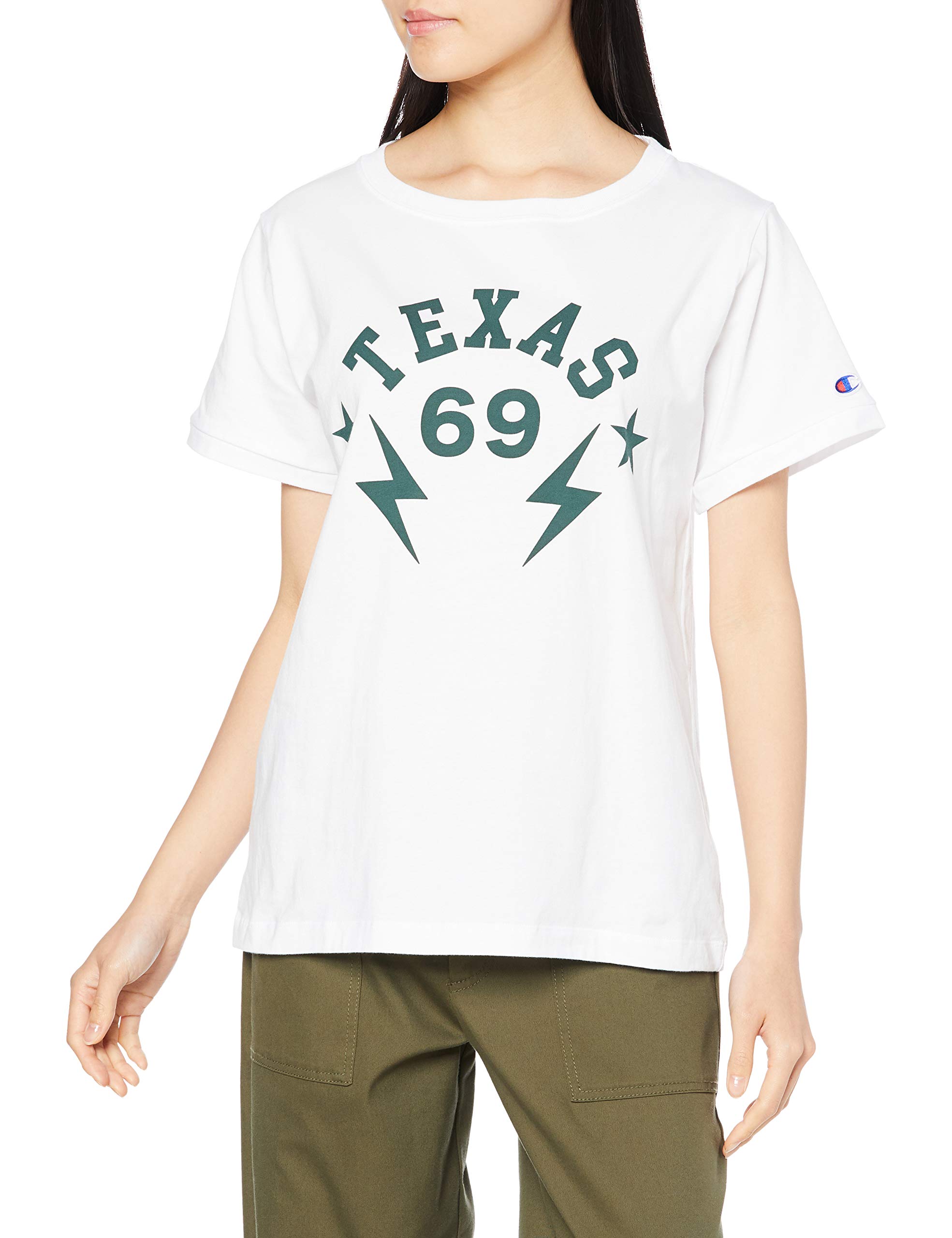 

Champion Хлопок с Размером L Женская CW-T310 100% Футболка Логотип в одной точке, Белый, белый