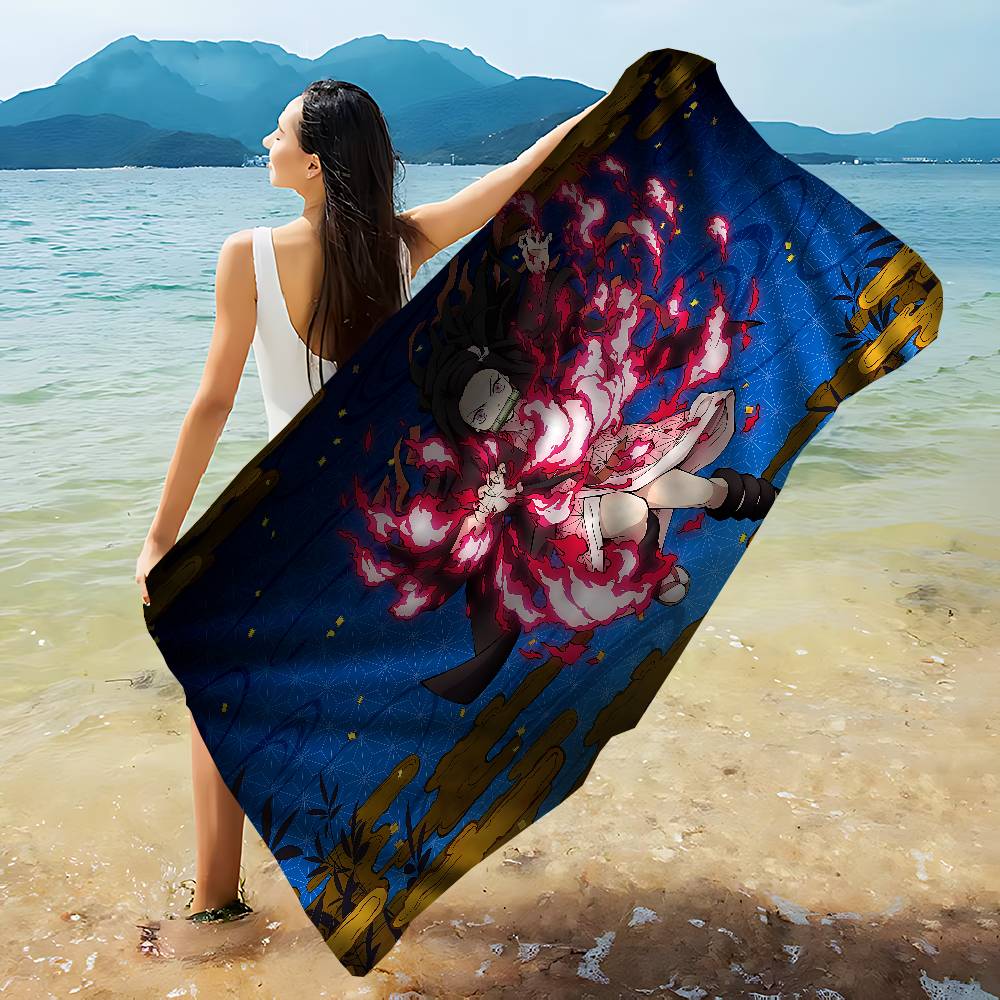 Nezuko Kamado Cartoon Microfiber Blanket Quick Drying Beach Towels Oversized Printing Super Absorbent Pool Towel Blanket