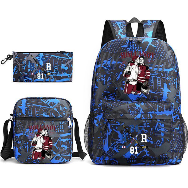 3 Piece School Backpack Set for Students Large Capacity Oxford Cloth Schoolbag with Shoulder Strap and Pencil Case