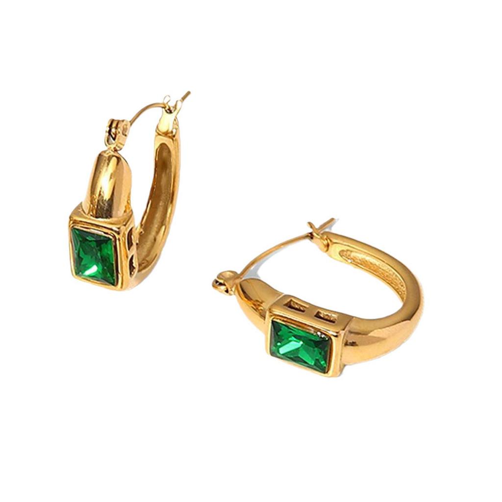 18K Gold Stainless Steel Geometric U-Shaped Stud Earrings with Shiny Cubic Zirconia