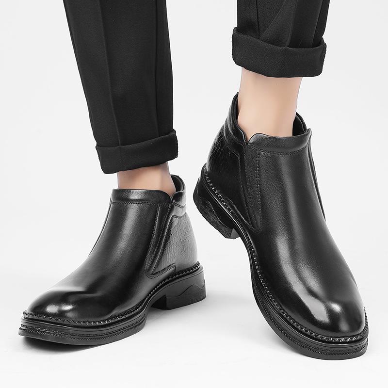 Men's High-Top Chelsea Ankle Boots - Slip-On, Leather, Casual Winter Workwear.