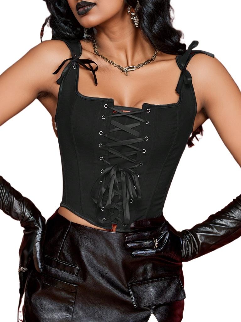 Rose Beauty A Grommet Lace Up Front Bandana Hem Crop Corset Shapewear Top