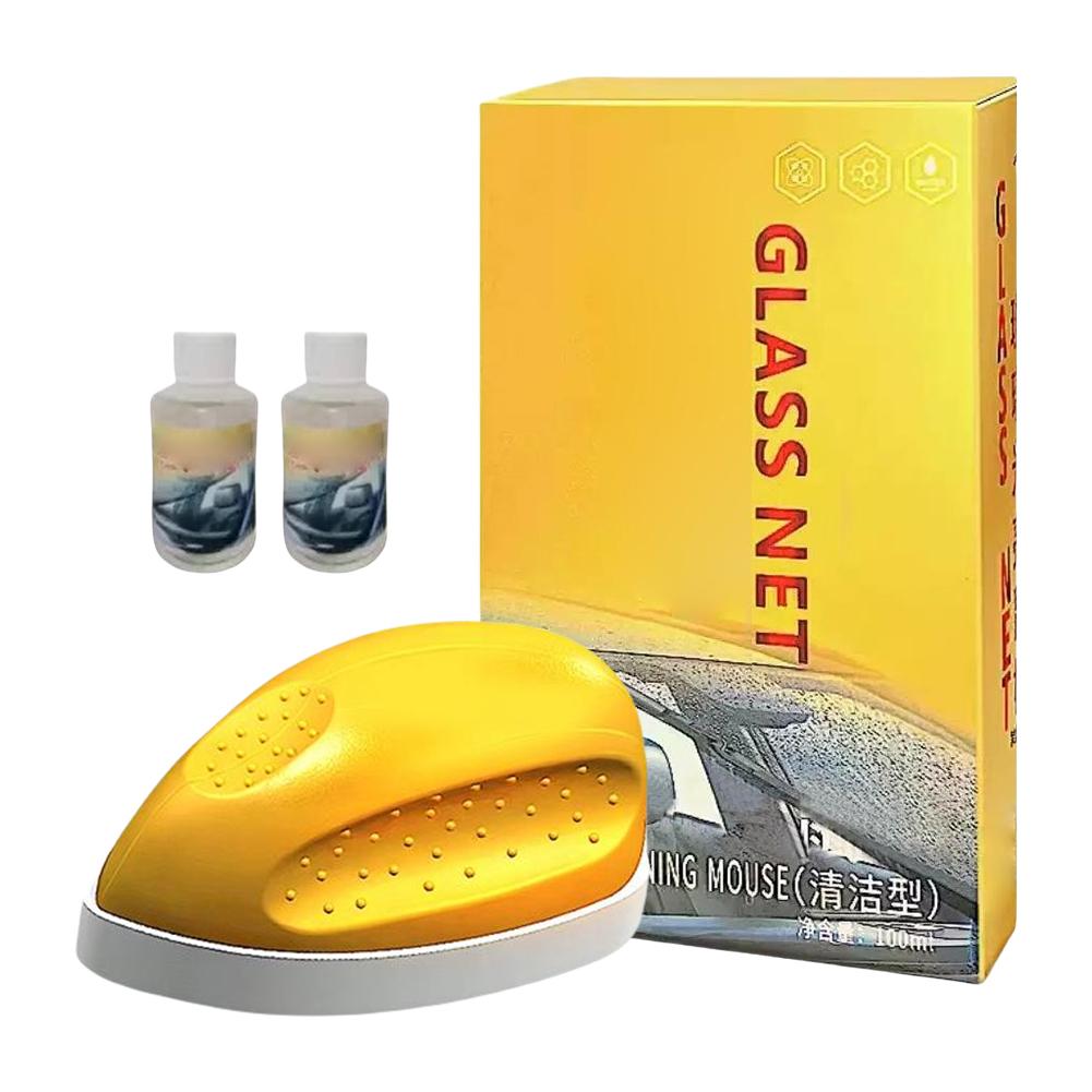 Car Glass Oil Film Remover Brush with Refill Liquid Strong Oil Film Removal Windshield Mirror Cleaner Auto Glass Cleaning Mouse