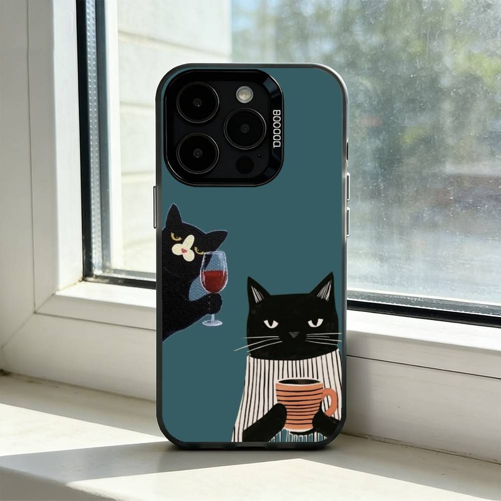 The Lazy Cat with Coffee Phone Case For iPhone 17,16,15,14,13,12,11 Plus,Pro Max,XS,Colorful Silver Black Cover