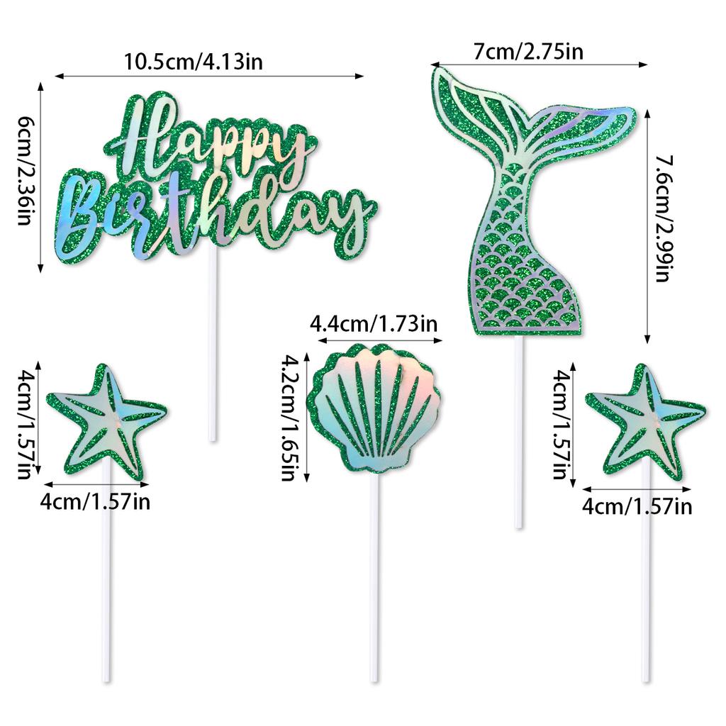 Mermaid Birthday Party Decor Glitter Mermaid Tail Sea Shells Starfish Cake Topper Baby Shower Girls 1st 2th Birthday Party Decor
