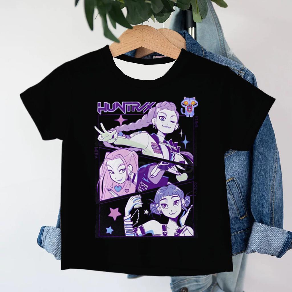 KPop Demon Hunters Cartoon Print Kids 3D Mesh T-shirts Summer Short Sleeve Tees Boys and Girls Clothes Casual Tops