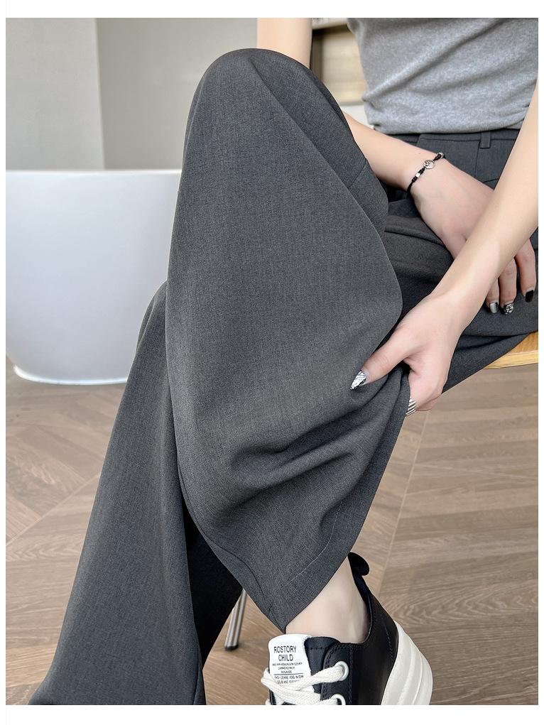 Gray High-Waisted Slimming Wide-Leg Suit Pants - Women's Versatile Loose Floor-Length Trousers for Spring and Summer
