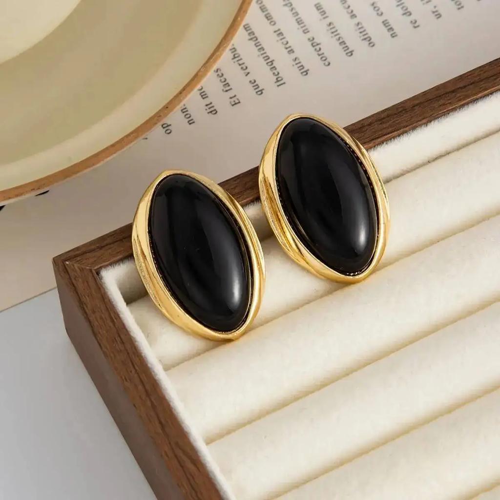 1 Pair Retro Resin Acrylic Oval Stud Earrings for Women Trendy Gold Color Geometric Earrings Fashion Jewelry Accessories