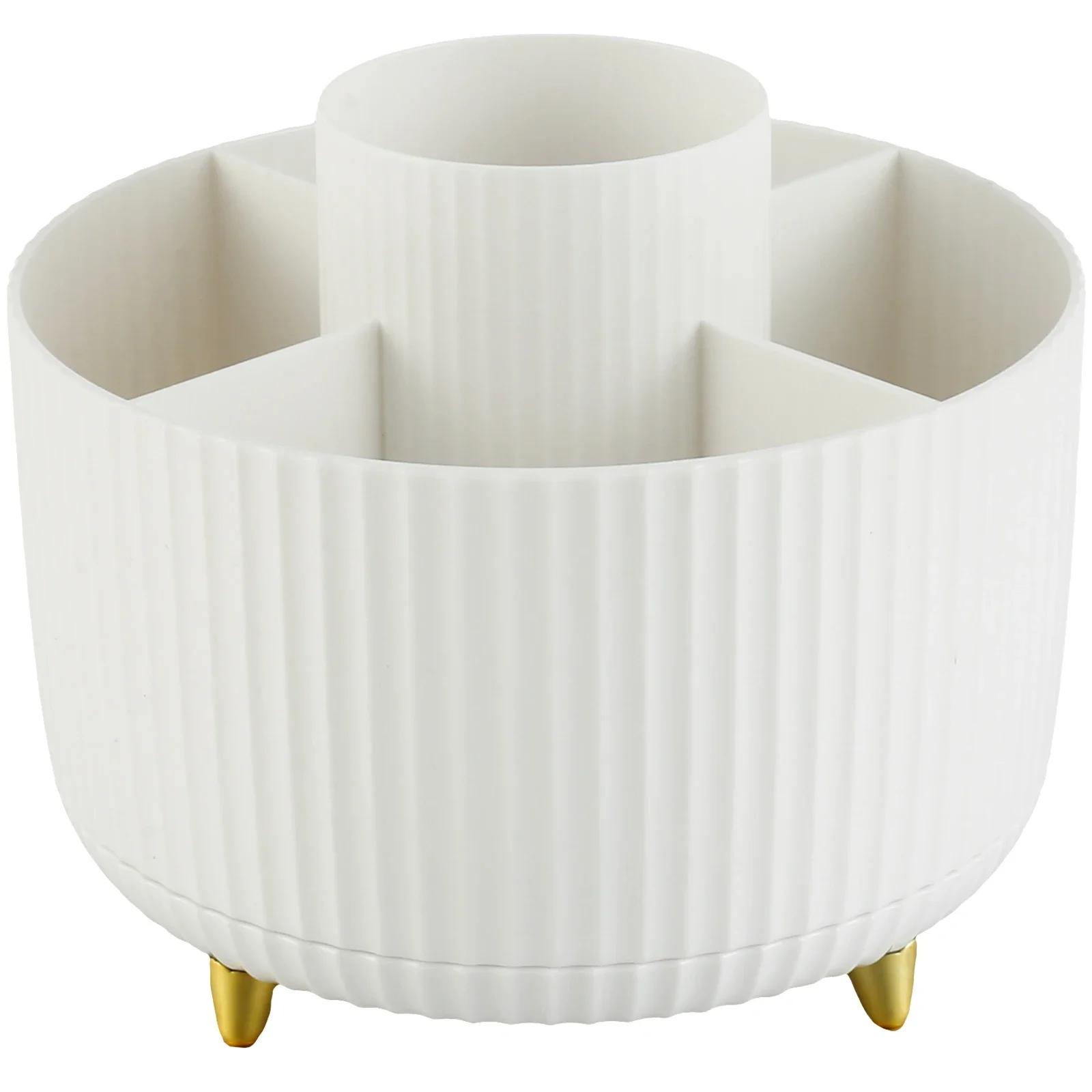 

Вращающийся на 360° органайзер для макияжа с 5 отделениями, вращающаяся коробка для хранения косметики, новый круглый вращающийся держатель для кистей для макияжа 2025 5 белый