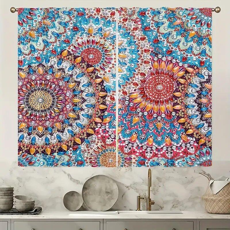Christmas Decorations: Colorful Crystal Diamond Bohemian Pattern Printed Curtains   Home Decoration   Room Decoration