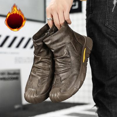 Botas de Moda para Hombre de Corte Alto Ropa de Trabajo Zapatos para Hombre Otoño 2025 Planas Cremallera Plisado Antideslizantes Cómodas Suela Gruesa Resistentes al Desgaste Botas Hombre