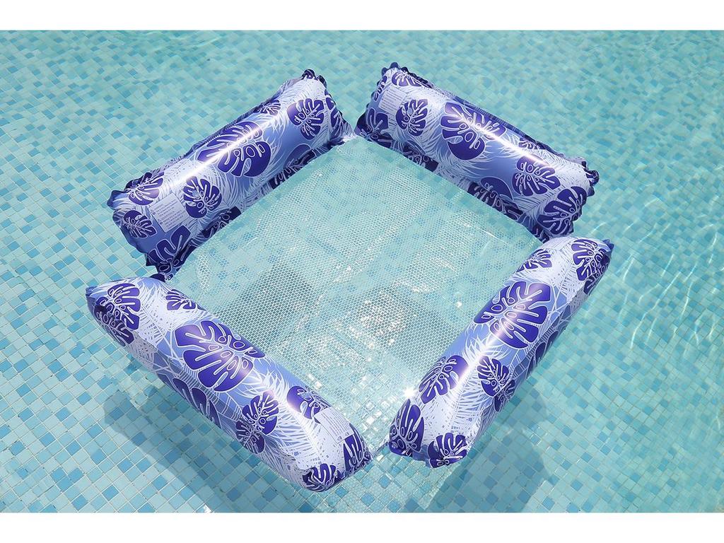 Inflatable Mesh Lounge Chair: Four-Tube Floating Hammock with Striped Foldable Design for Water Recreation