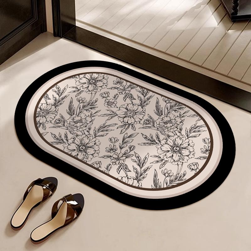 Retro style bathroom absorbent floor mat household non-slip foot mat soft diatom mud bathroom door mat quick-drying carpet
