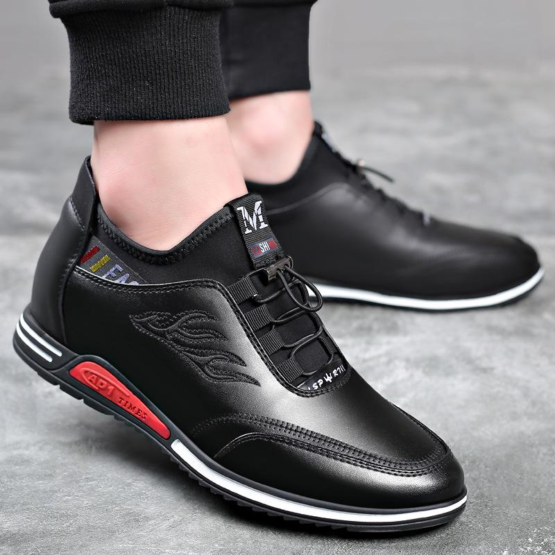 Trend High Top Leather Shoes for Men Summer  Soft Invisible Height Increase 6cm Men Shoes Elastic Band Slip On Casual Shoes
