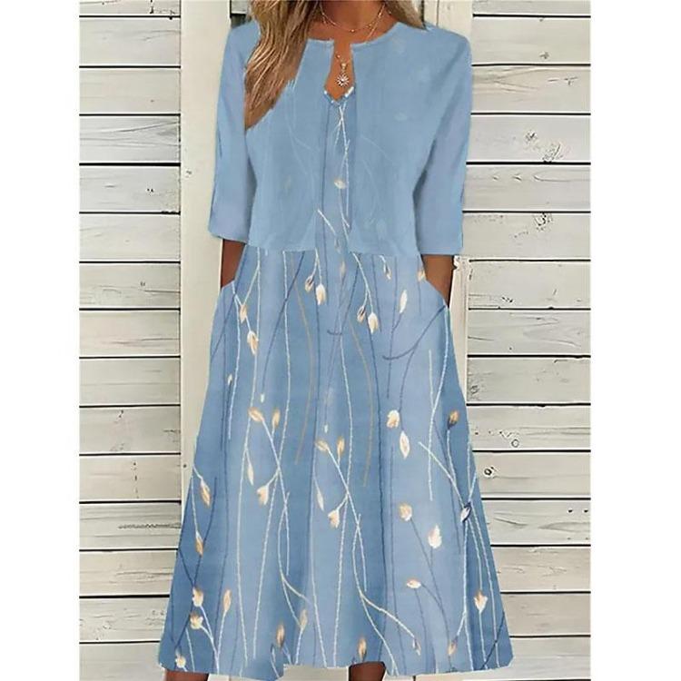 Women Short Sleeve Two Piece Dress Set Floral Print Summer Outfits S синий