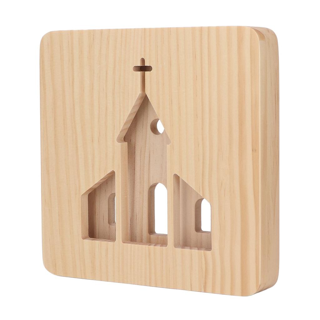 LED Night Light Christian Church Pattern Hollow Out 3D Wooden Lamp USB Interface Pine Wooden Night