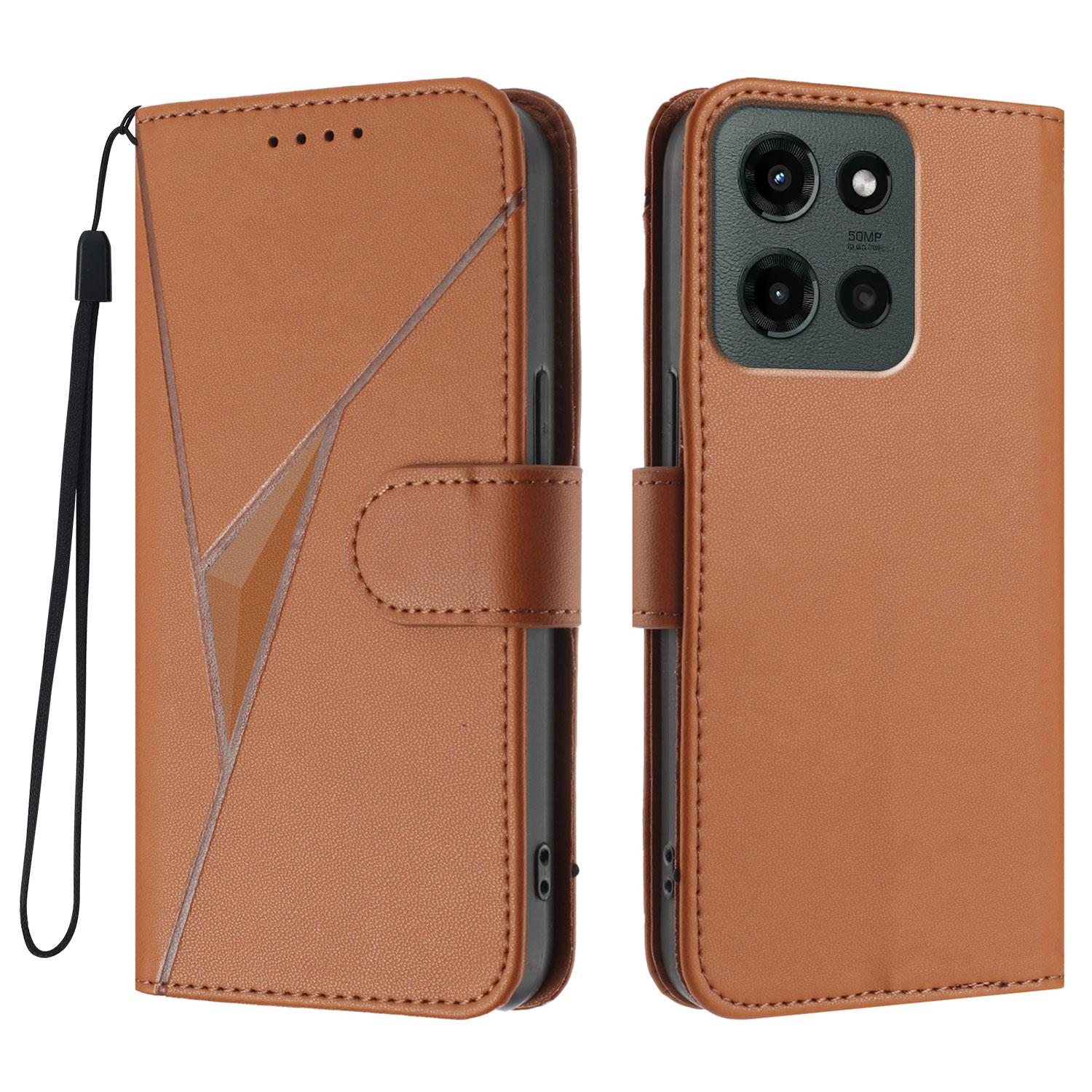 

Для Motorola Moto G Stylus 5G (2025) Чохол Трикутний Відбиток Шкіряний Чохол для Телефона з Ремінцем B