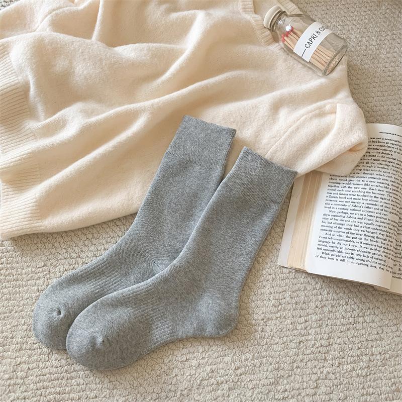 Women's Autumn and Winter Thick Warm Hair Ring New Solid Color All Purpose Cotton Boneless Socks