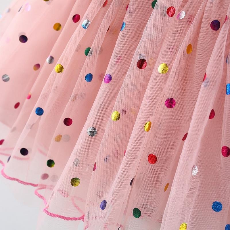 Summer New Year-old Girl Baby Wave Point Fluffy Mesh Skirt Baby Girl Flying Sleeve Princess Skirt Fairy Girl Skirt