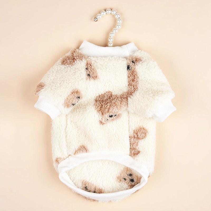 Dogs Pet Sweater Winter Leopard Print French Puppy Pullover  Cartoon Bear Fuzzy Pet Sweatshirt Warm Pullover Soft Pet Clothing