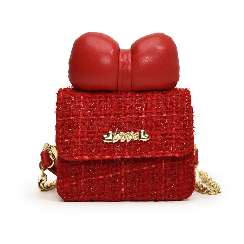 Sweet Adorable Bow Childrens Handbag Stylish Plaid Design Soft Pu Material For Everyday Use