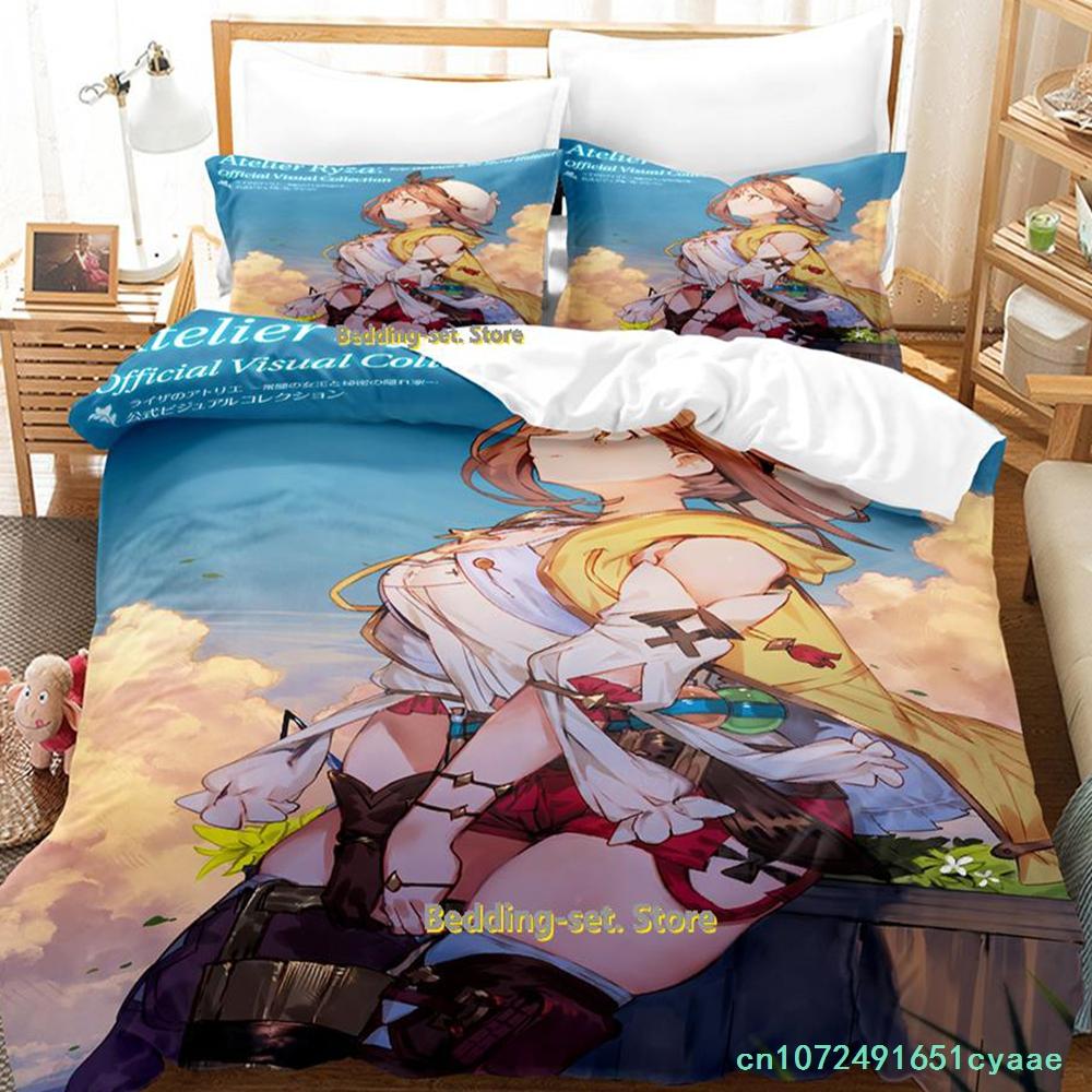Kawaii Atelier Ryza Bettwäscheset Einzelbett Twin Full Queen King Size Bettset Erwachsene Kind Schlafzimmer Bettbezugsets Mädchen Anime Bett