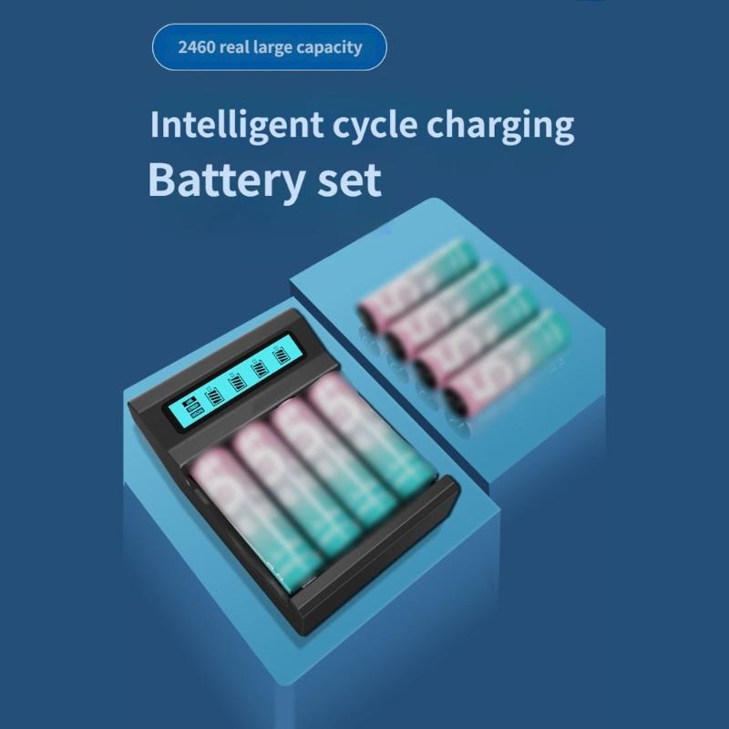 4 Slot Battery Chargers For 2A 3A Rechargeable Lithium NiMH Battery With LCD Display Type C Port Charging Adapter