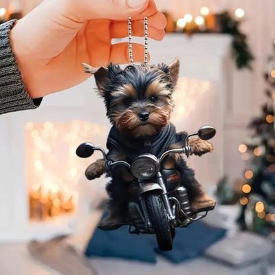 Acrylic Car Pendant Puppy Riding A Motorcycle Hanging Pendant with Lanyard Lightweight Rearview